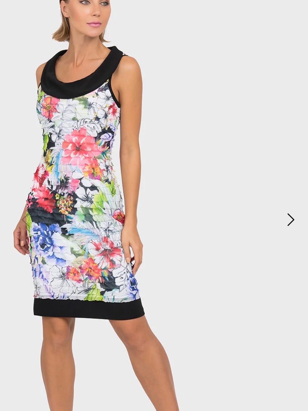 Joseph Ribkoff Floral Sleeveless Sheath Dress with Black Trim Sz 6 NWT